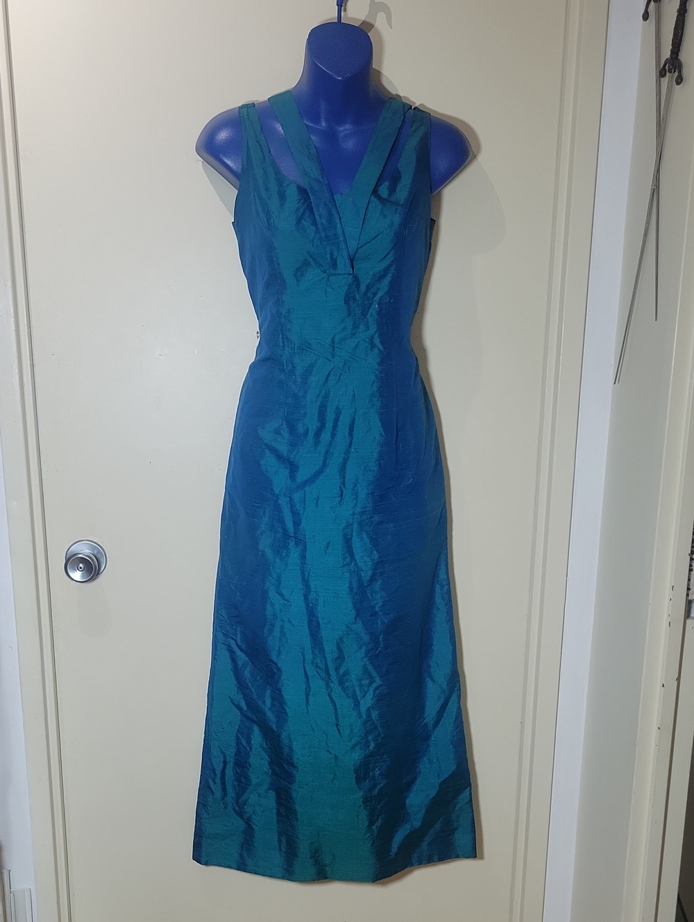 Teal Raw Silk Maxi Dress